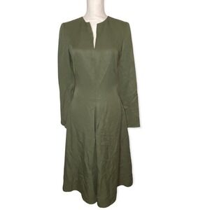 Molly Moorkamp 2 Women Olive Green V-Neck Long Sleeve Lined Zip Midi Dress